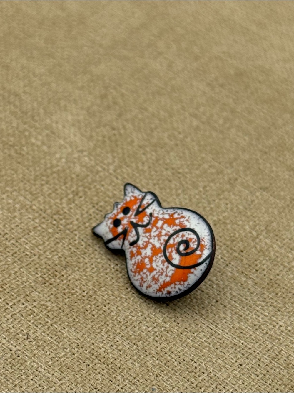 Small Orange & White Enamel Cat Pin